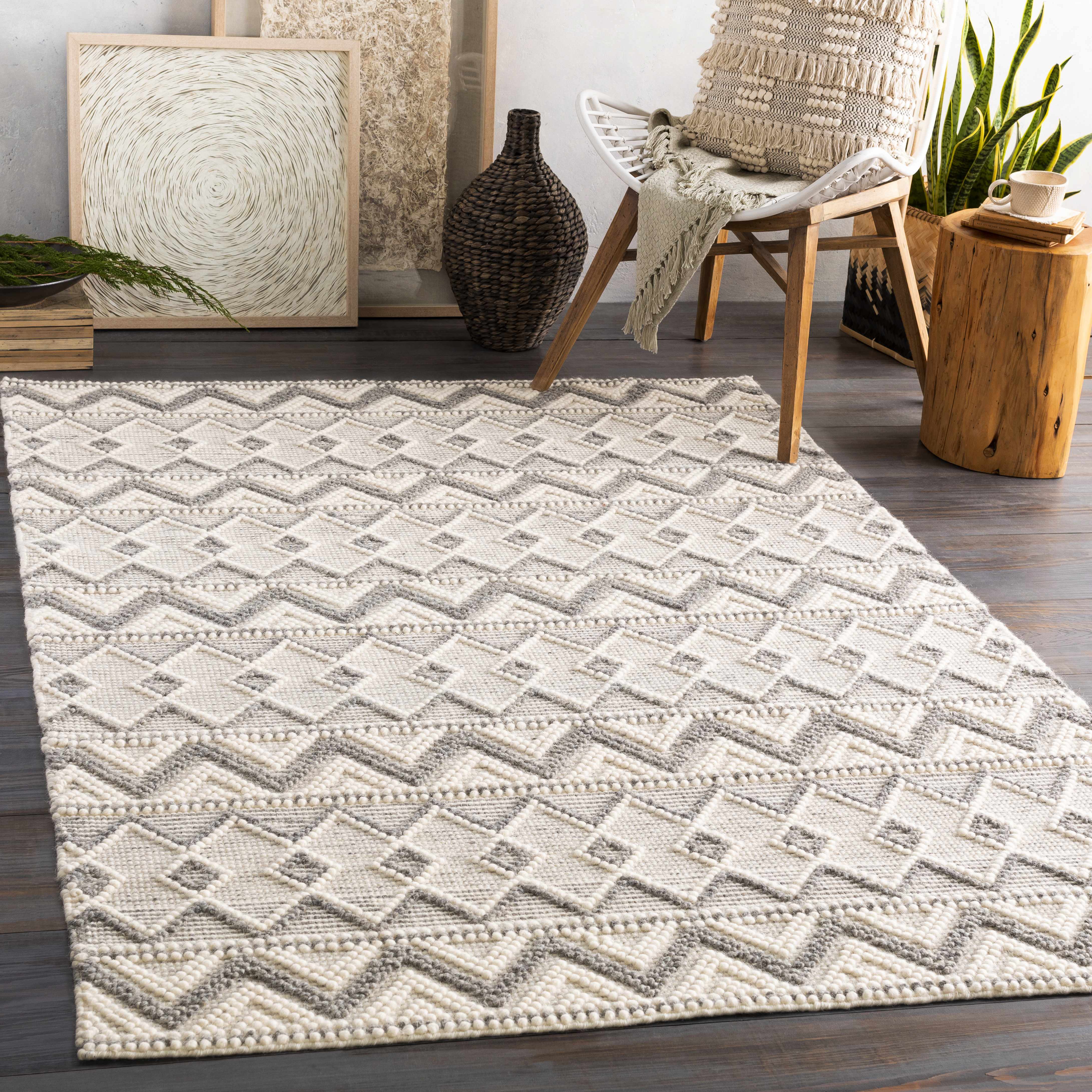 Alfombra de lana gris y crema Whittington - Ofertas especiales