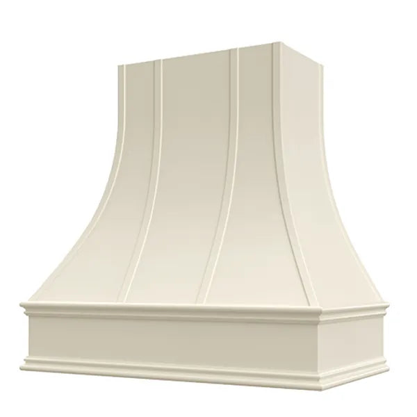 Antique White Range Hood With Curved Strapped Front and Decorative Trim - 30