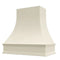 Campana extractora de madera blanca antigua con frente curvo y borde decorativo: anchos disponibles de 30", 36", 42", 48", 54" y 60"
