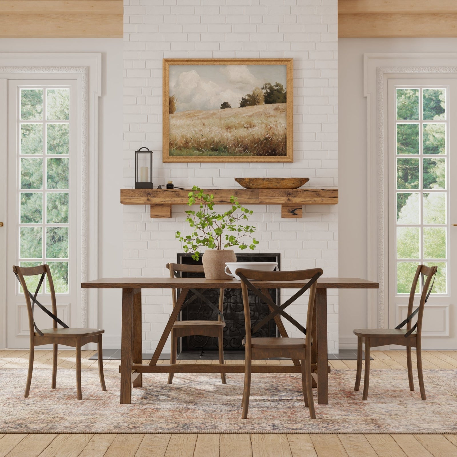 Mesa de comedor con caballete Arendal, roble oscuro bruñido