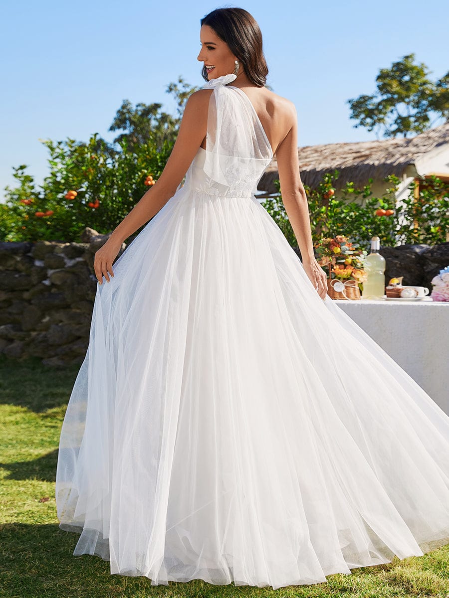 One-Shoulder Tulle Wedding Dress with Bow