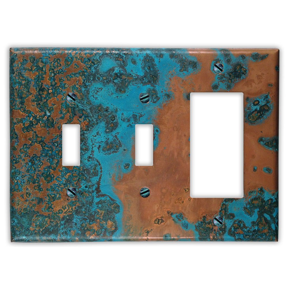 Azul Copper - Placa de pared con 2 interruptores y 1 interruptor basculante