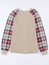 Textured Knit Top with Plaid Sleeves