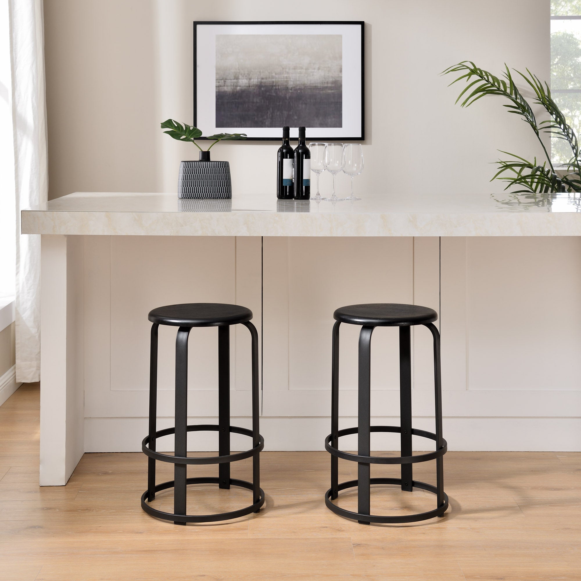 Taburete de bar de cocina redondo de madera y metal de 2 piezas Colton de 26"