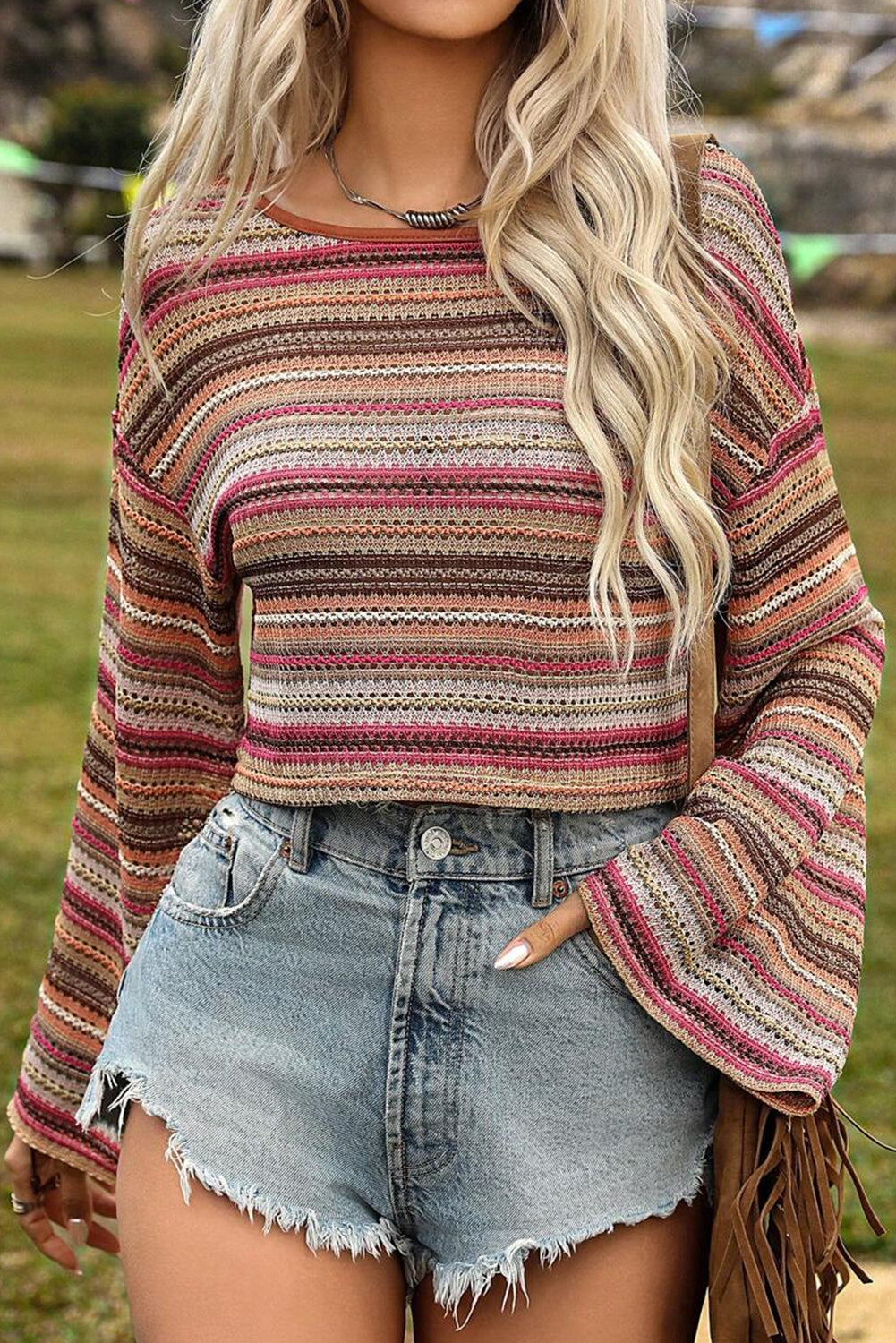 Cold Shoulder Knit Top with Bell Sleeves