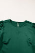 Blackish Green Solid Color Satin Keyhole Back Wide Sleeve Blouse