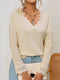 Relaxed Fit Ribbed Knit Blouse with Lace Trim