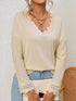 Relaxed Fit Ribbed Knit Blouse with Lace Trim