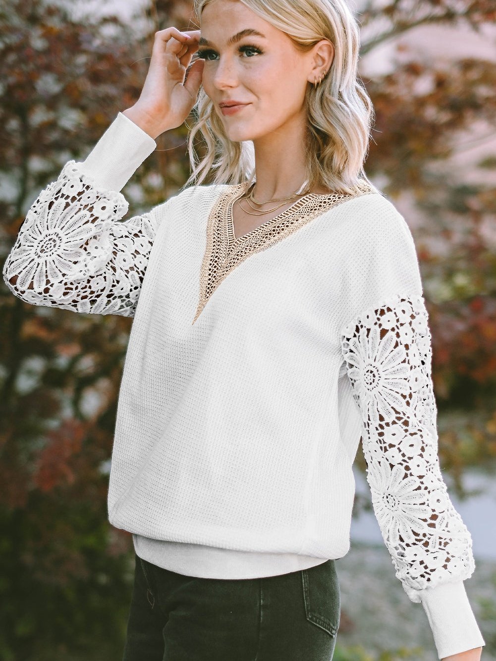Long Sleeve V-Neck Tunic with Butterfly Design