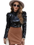 Mock Neck Sequin Top with Puff Sleeves