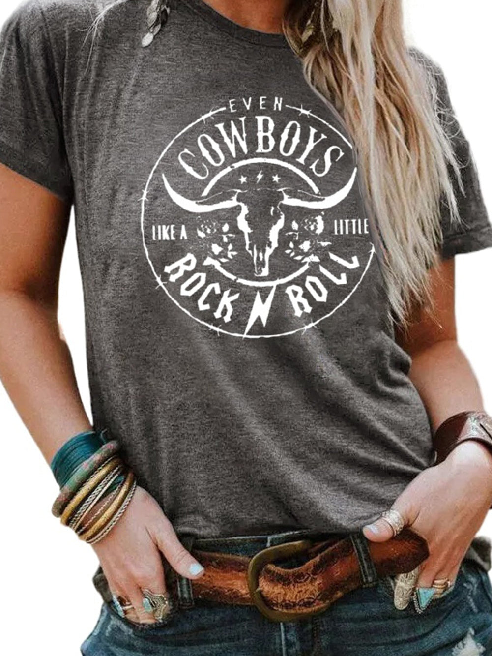 Cow Skull Graphic Tee, Rock n Roll Style