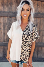 Leopard Print and Solid Color Blouse