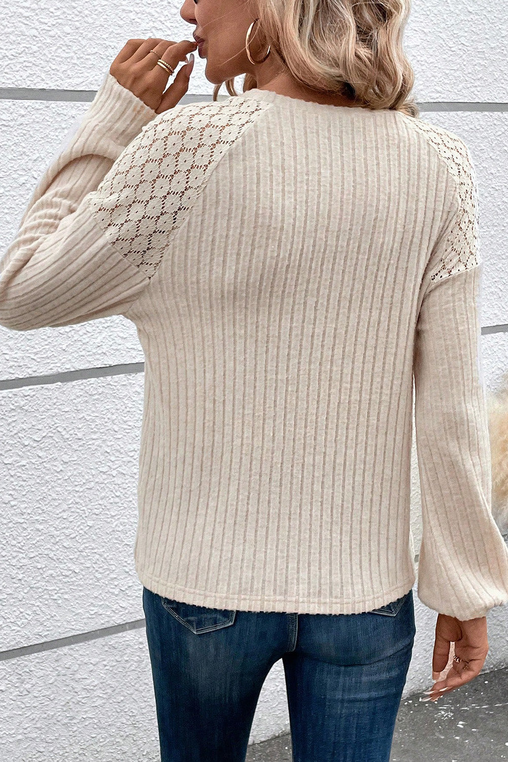 Long Sleeve Color Block Sweater with Lace Sleeves
