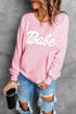 Babe Print Pink Ribbed Knit Trim Sweater