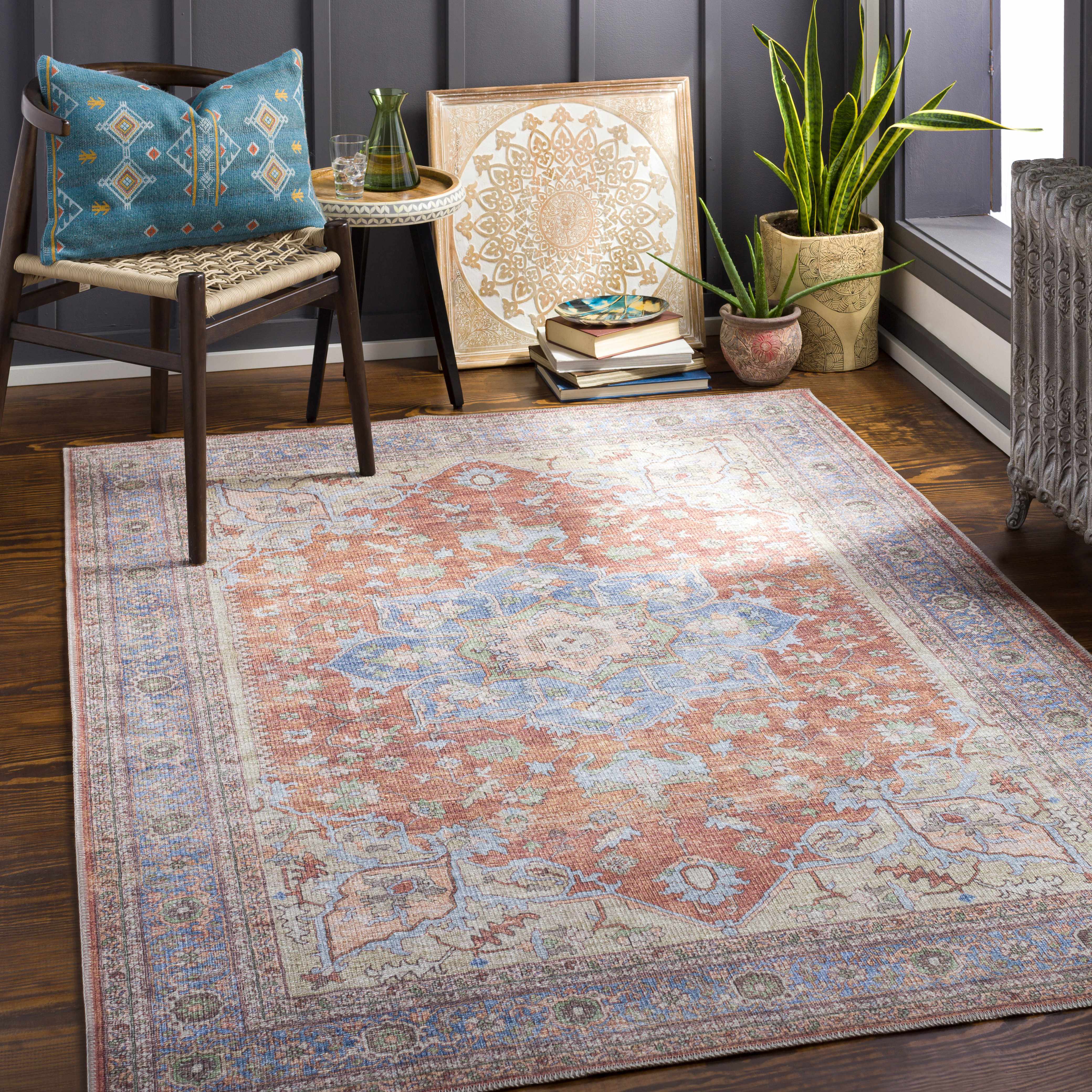 Alfombra lavable con medallón Bagamanoc marrón - Liquidación