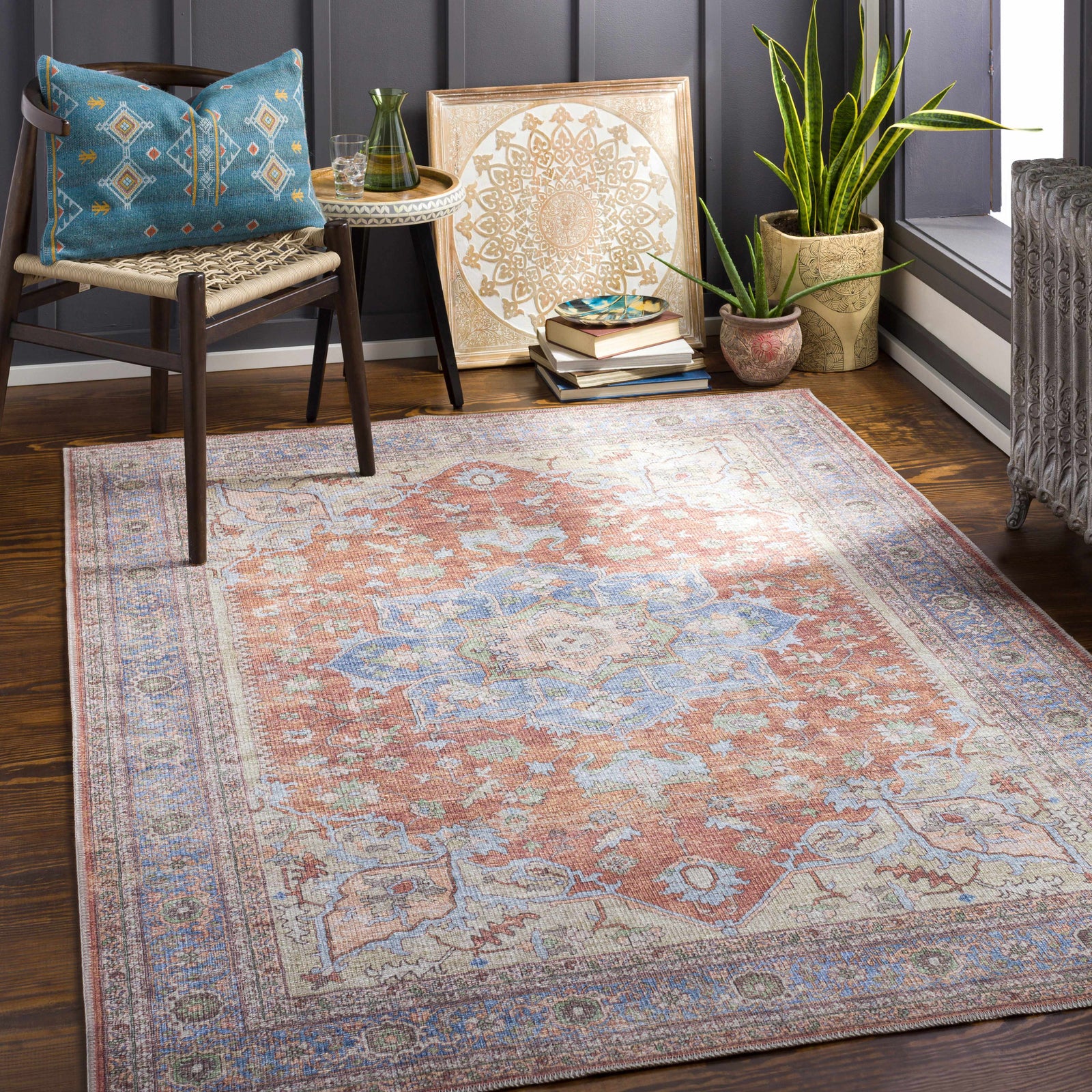 Alfombra lavable con medallón Bagamanoc marrón - Liquidación
