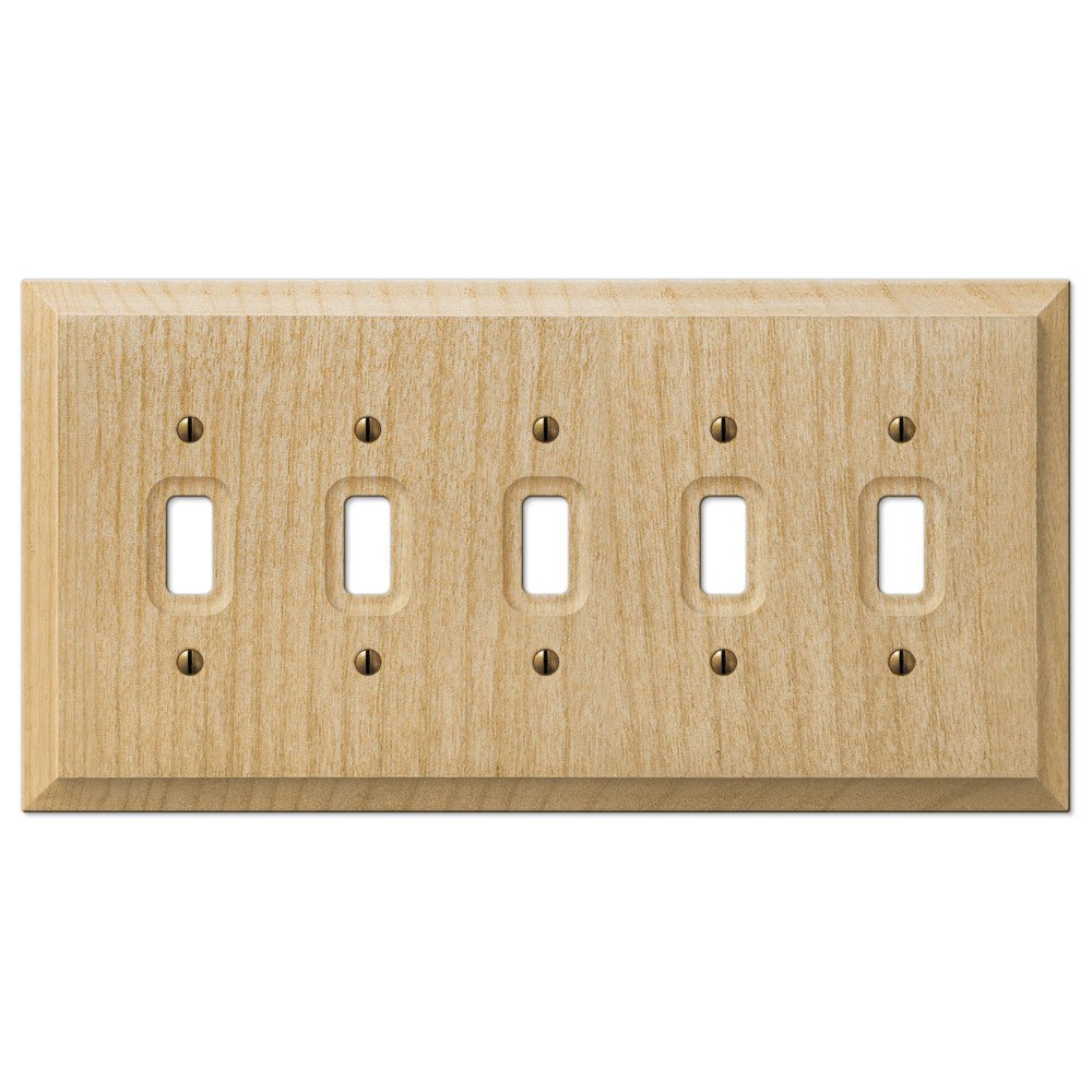 Baker Unfinished Alder Wood - 5 Toggle Wallplate