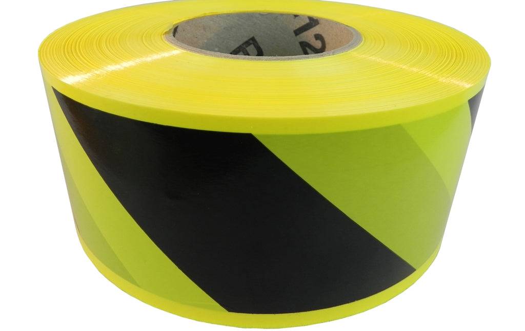 WOD Barricade Flagging Tape Black and Yellow 3 inch x 1000 ft. - Hazardous Areas, Safety for Construction Zones BRC