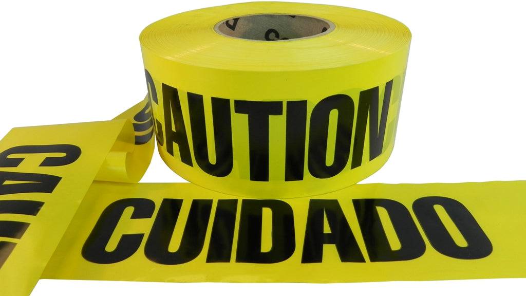 WOD Barricade Flagging Tape ''Cuidado/Caution'' 3 inch x 1000 ft. - Hazardous Areas, Safety for Construction Zones BRC