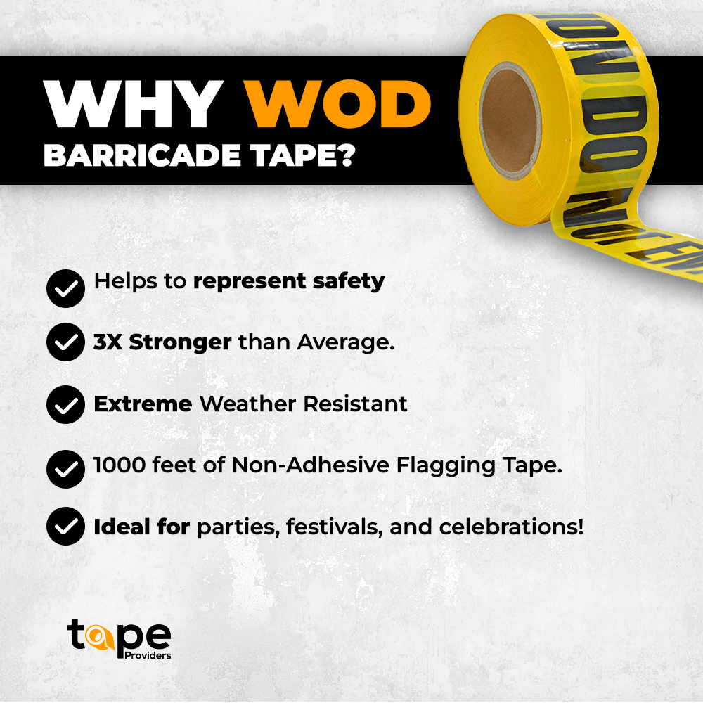 WOD Colored Barricade Flagging Tape 3 inch - Hazardous Areas, Safety for Construction Zones BRC