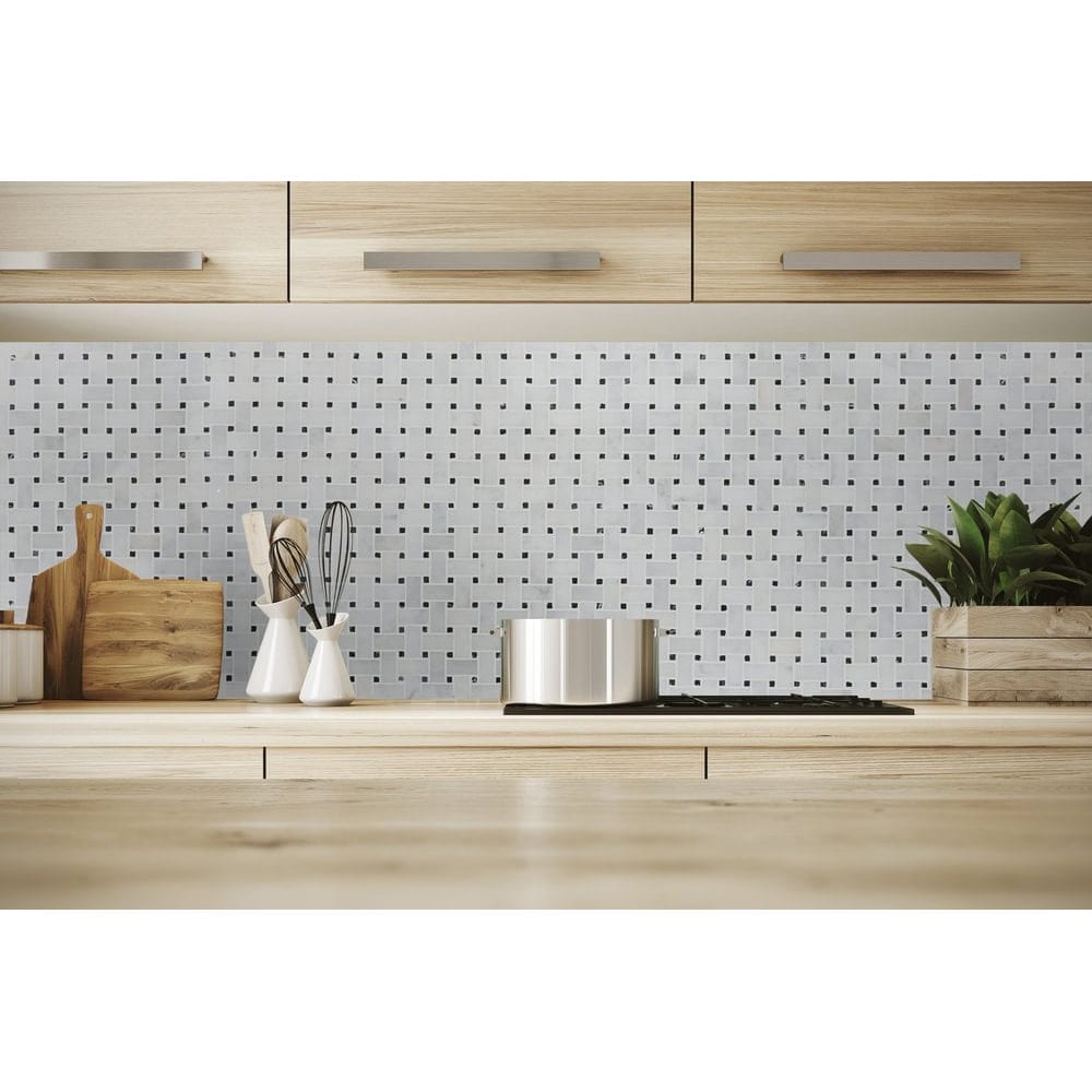 Carrara White-Toros Black Basketweave Mosaic Floor and Wall Tile - Livfloors Collection