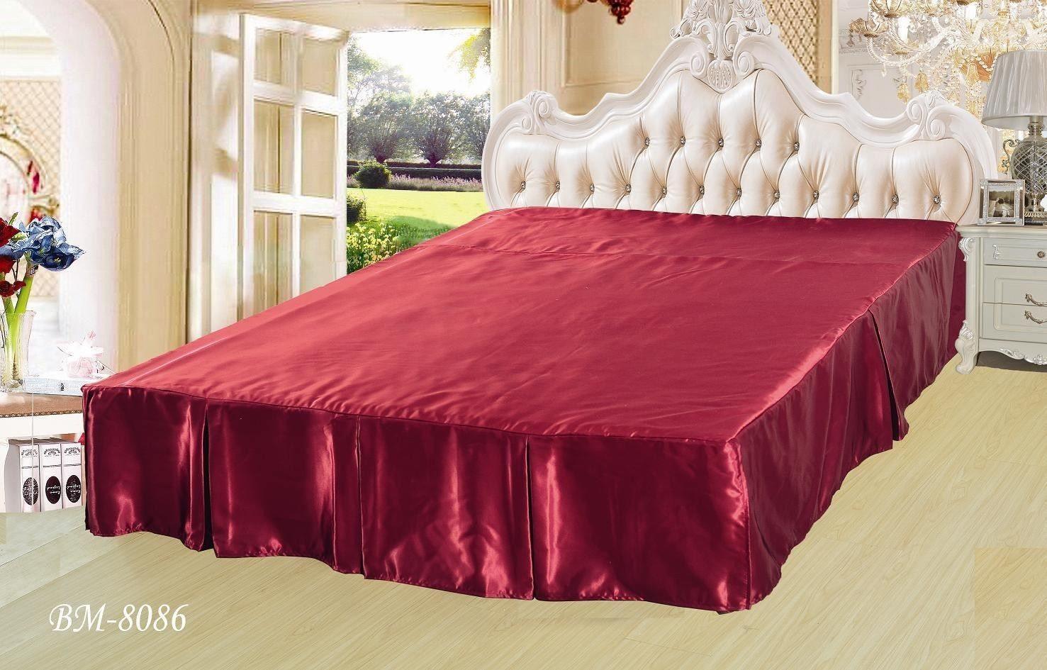 DaDa Bedding Sangria Ruby Red Dust Ruffle Pleated Bed Skirt - 14" Drop - Cal King (BS-BM8086)