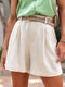 Elegant Beige High Waist Wide Leg Cotton Blend Casual Shorts