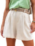 Elegant Beige High Waist Wide Leg Cotton Blend Casual Shorts