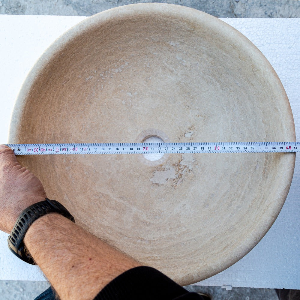Beige Travertine Natural Stone Vessel Sink Honed and Filled  (D)16