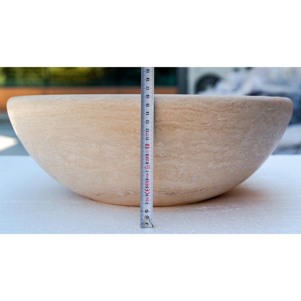 Beige Travertine Natural Stone Vessel Sink Honed and Filled  (D)16
