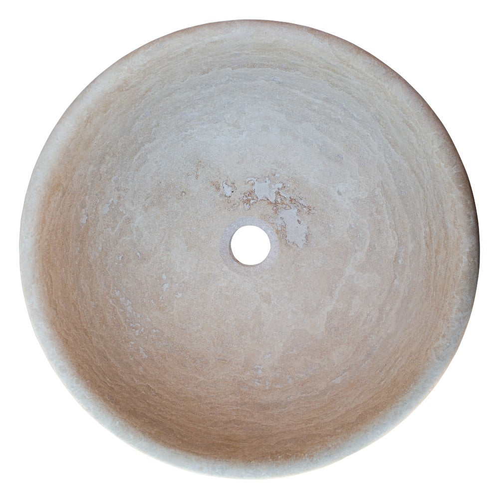 Beige Travertine Natural Stone Vessel Sink Honed and Filled  (D)16