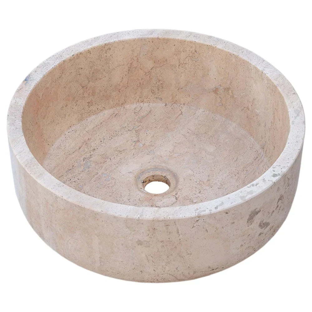 Lavabo de baño de piedra natural color beige travertino toscano pulido sobre tocador (diámetro de 16" y alto de 6")