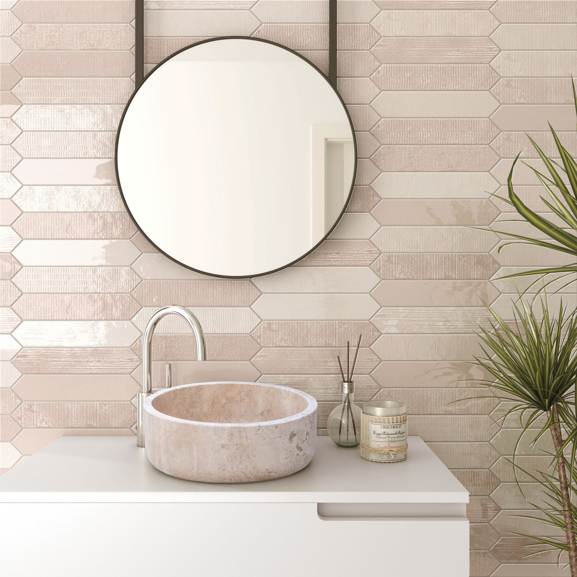 Lavabo de baño de piedra natural color beige travertino toscano pulido sobre tocador (diámetro de 16" y alto de 6")