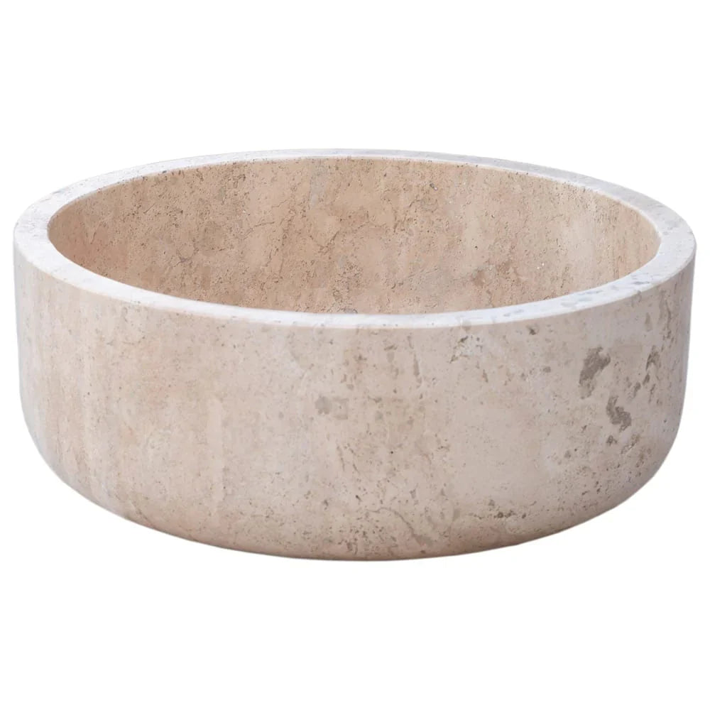 Lavabo de baño de piedra natural color beige travertino toscano pulido sobre tocador (diámetro de 16" y alto de 6")