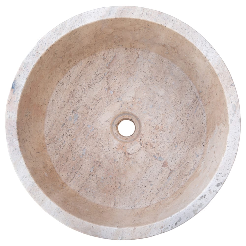 Lavabo de baño de piedra natural color beige travertino toscano pulido sobre tocador (diámetro de 16" y alto de 6")