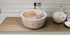 Lavabo de baño empotrado o sobre tocador de piedra natural color beige travertino con borde automático