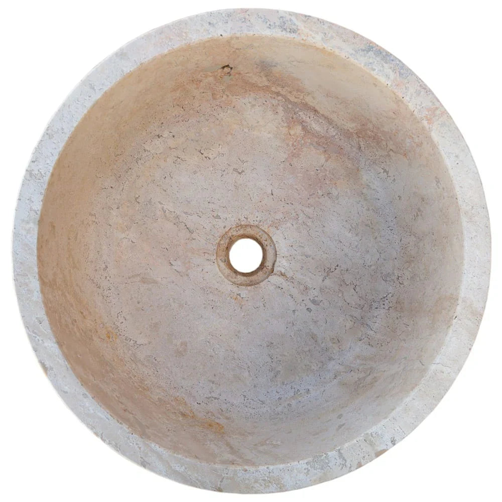Lavabo de baño empotrado o sobre tocador de piedra natural color beige travertino con borde automático