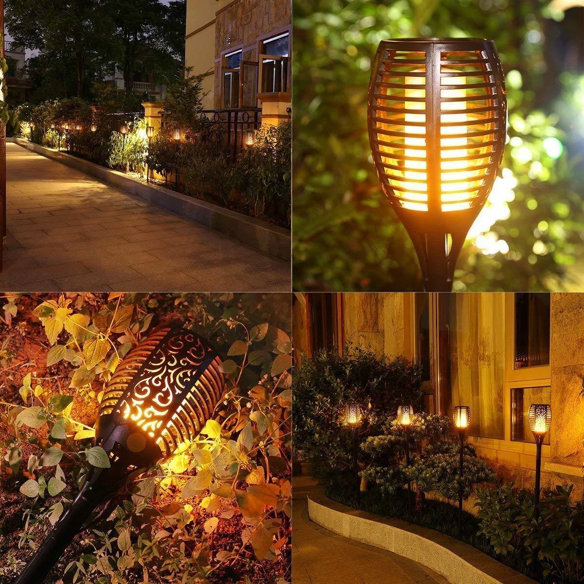 SolaFlame® | Luz solar exterior con llama parpadeante de 96 LED | Atardecer a amanecer | Paquete de 2 