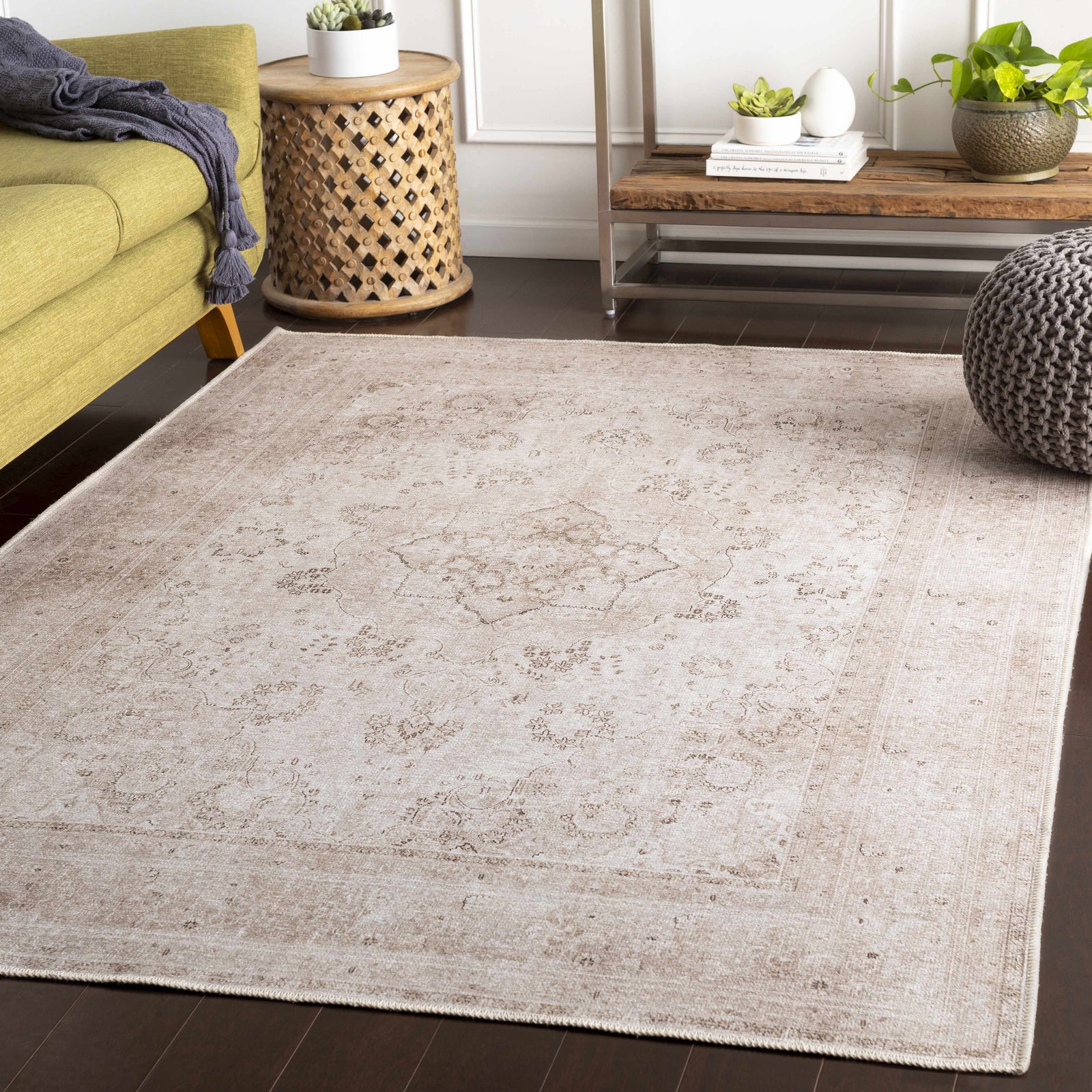 Alfombra lavable de pelo plano vintage Bethany