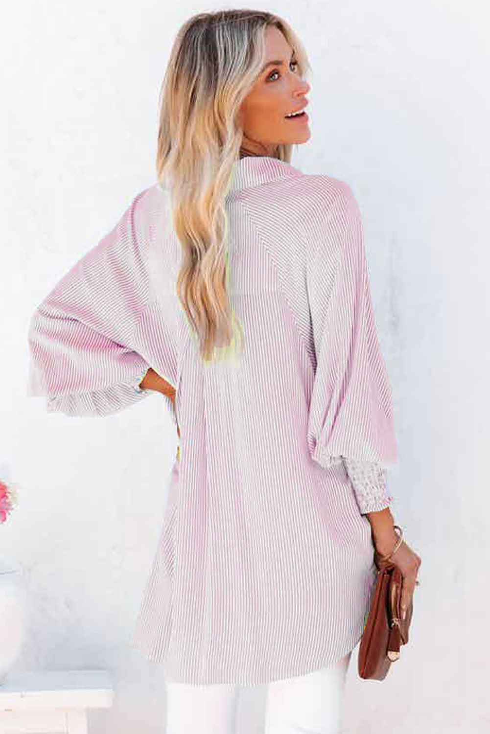 Women's Striped V-Neck Denim Shirt