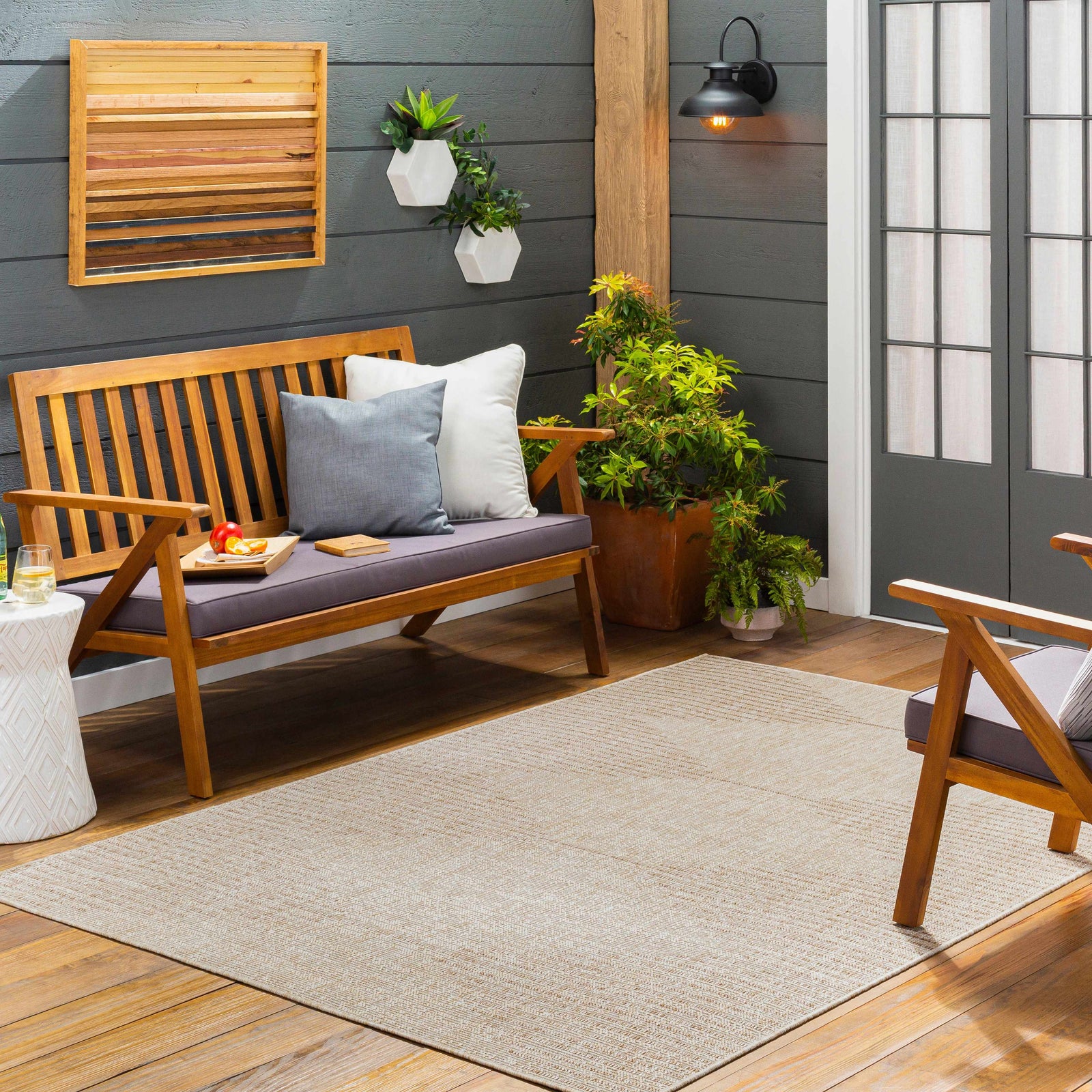 Alfombra de exterior beige Stephan