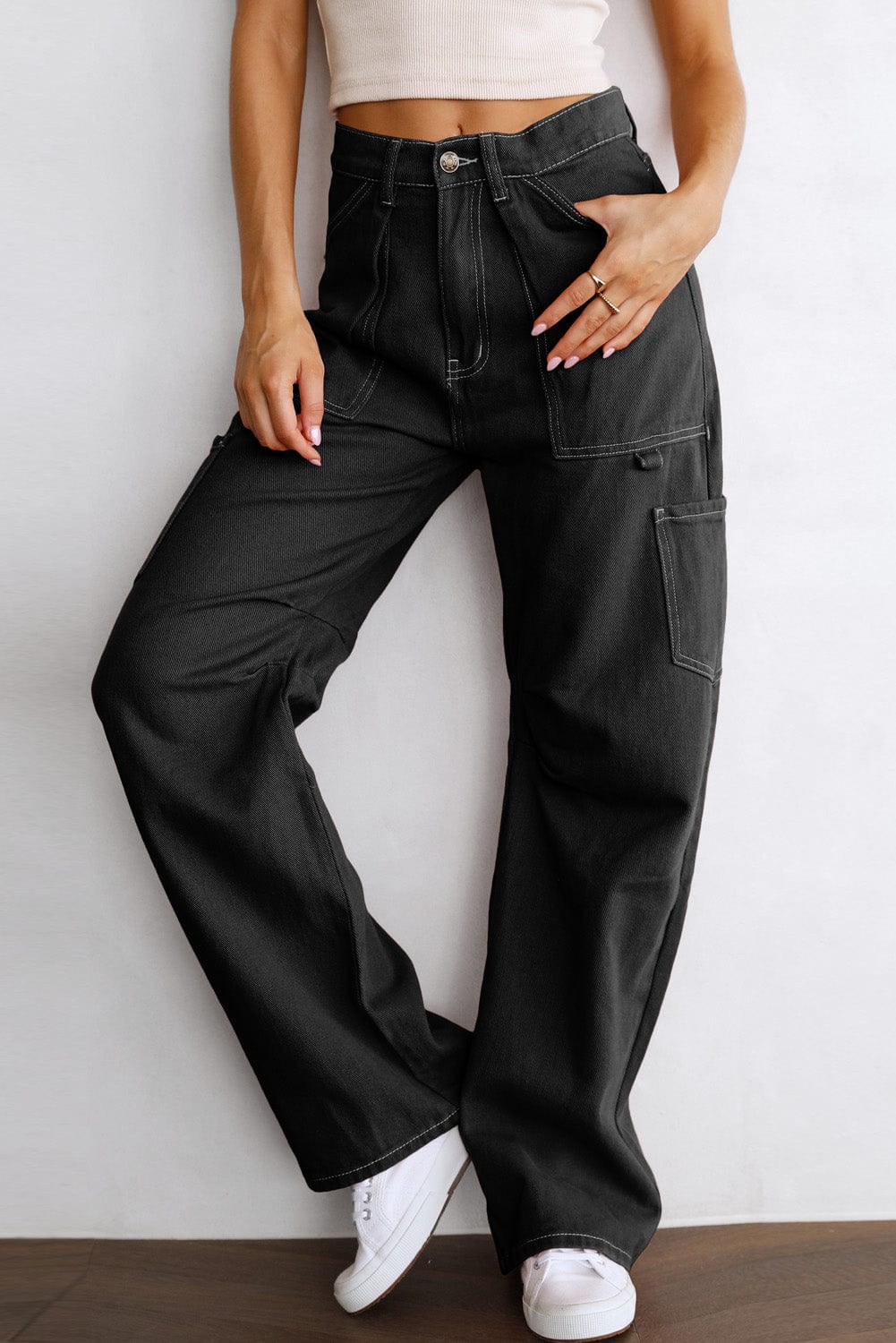 Relaxed Fit Black Cargo Pants