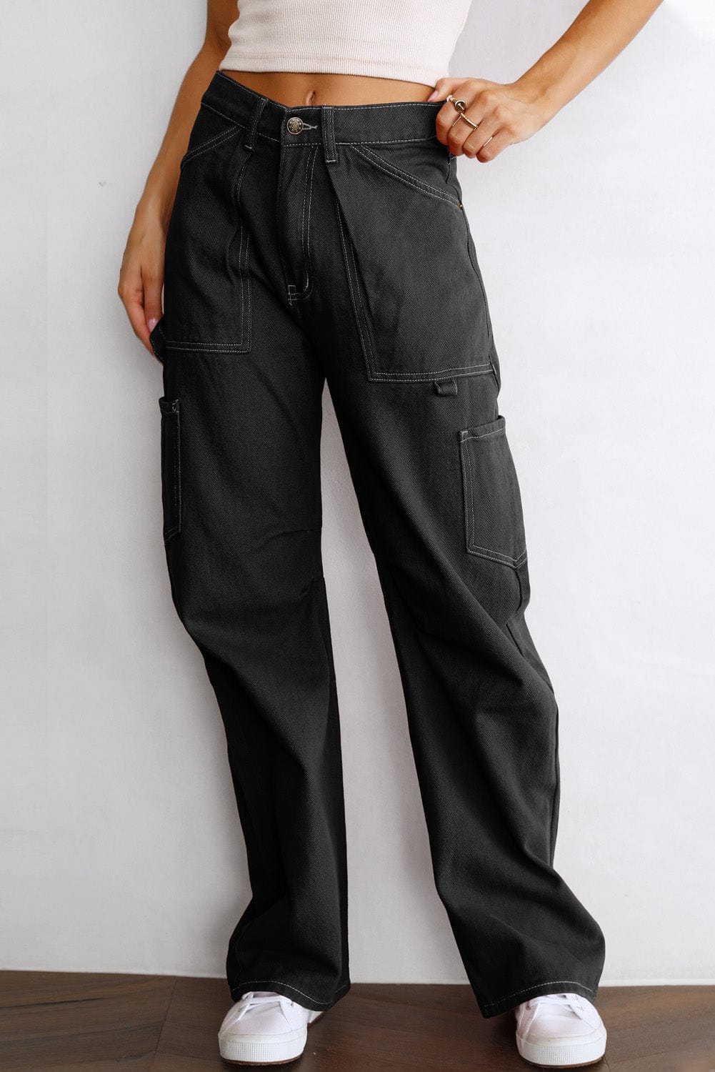 Relaxed Fit Black Cargo Pants