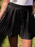 Black Flowy Pleated Shorts with Drawstring Waist