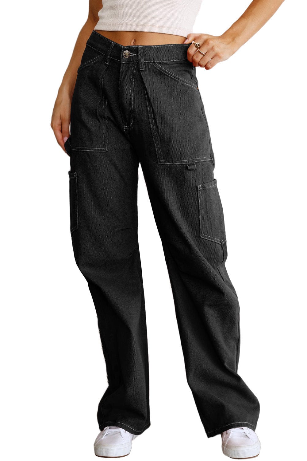 Relaxed Fit Black Cargo Pants