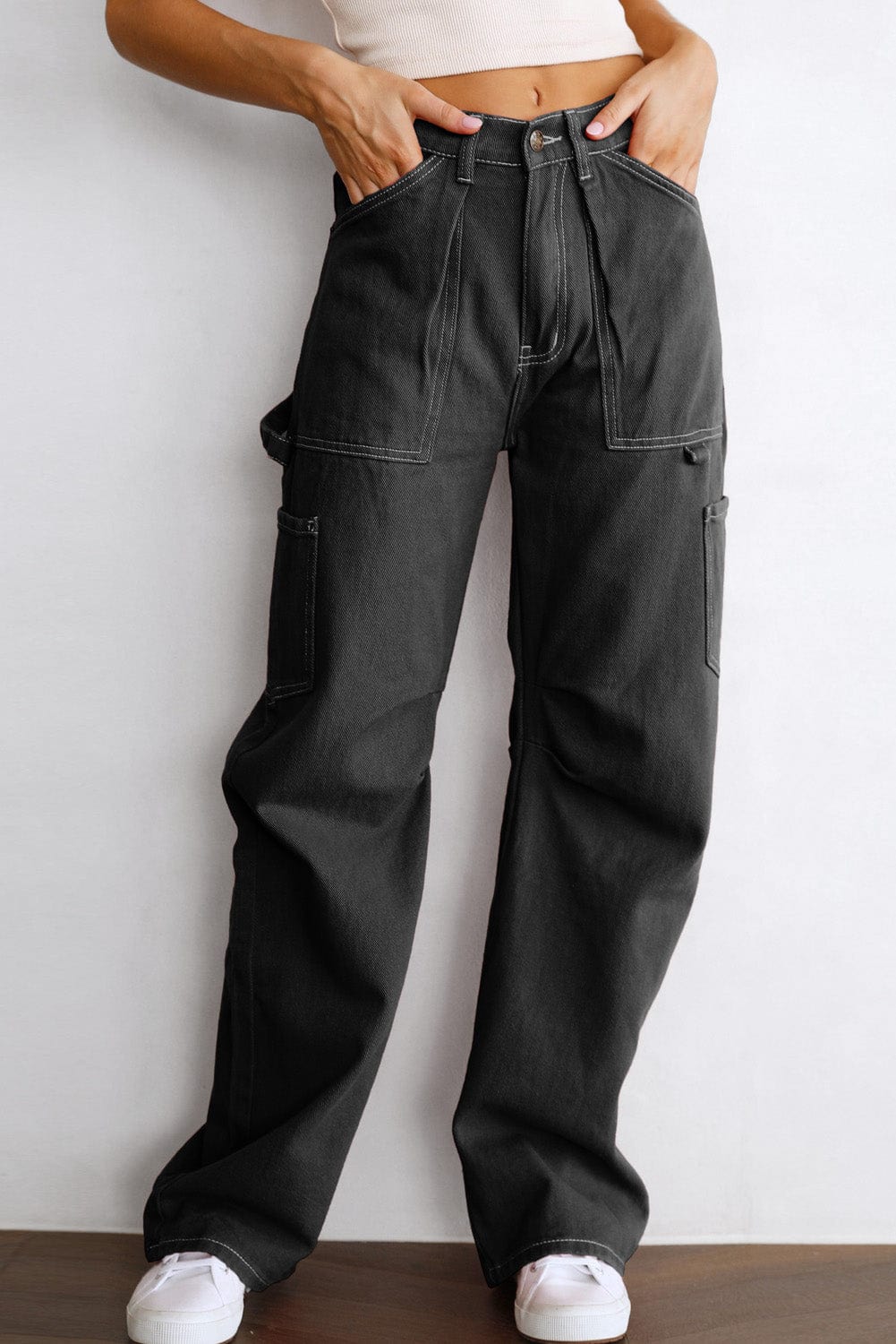 Relaxed Fit Black Cargo Pants