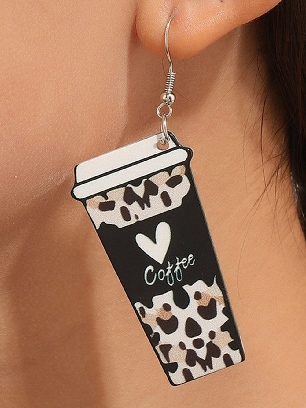 Leopard Print Coffee Cup Dangle Earrings for Coffee Lovers