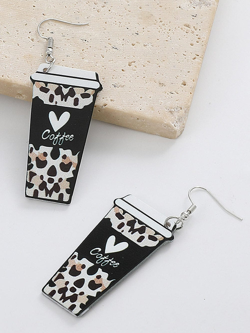 Leopard Print Coffee Cup Dangle Earrings for Coffee Lovers