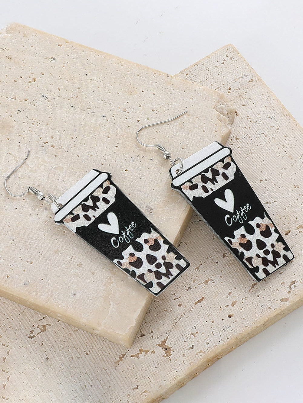 Leopard Print Coffee Cup Dangle Earrings for Coffee Lovers