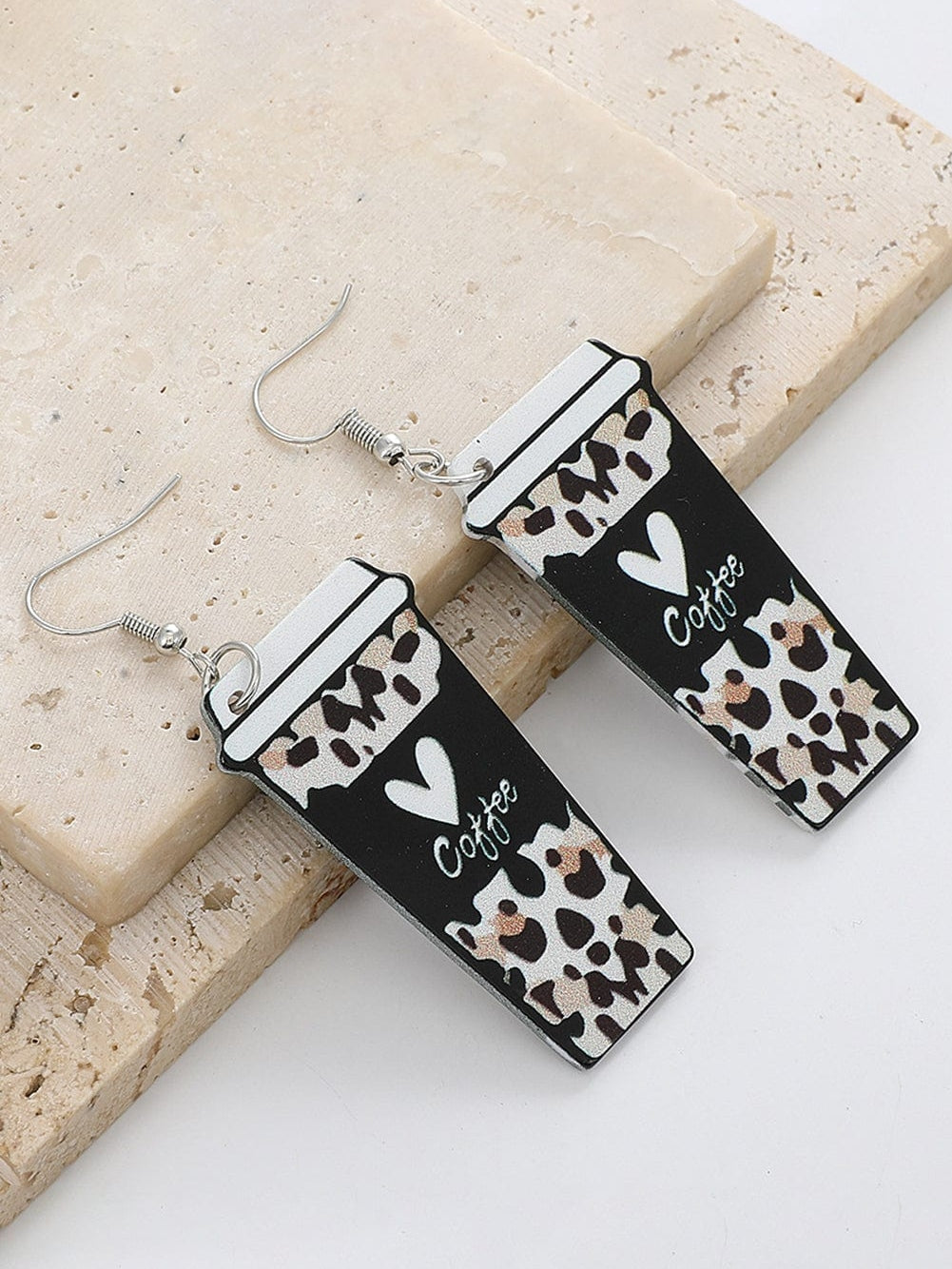 Leopard Print Coffee Cup Dangle Earrings for Coffee Lovers